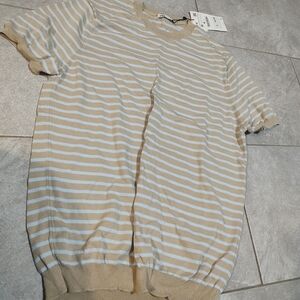 Zara Beige and White Striped Knit Top Size Medium